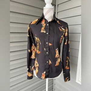 VTG-60s Tucci  Geisha Print Button Up Shirt With Dagger Collar Stunner Sz 7/8